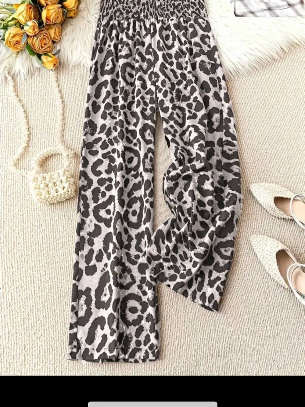 SHEIN Gray & Black Leopard Print Wide-Leg Pants